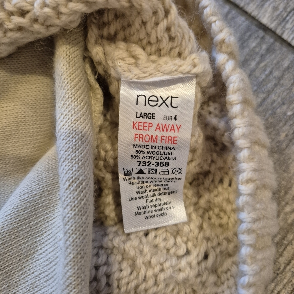 NEXT Cream Wool Blend Cable Knit Bobble Sweater Tunic Dress Large Cottagecore - Picture 3 of 9